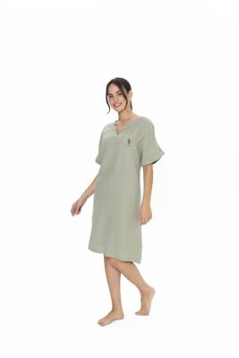 Us Polo Kadın Kısakol, V Yaka Ev Giyim Gecelik, %100 Pamuk, Müslin Kumaş - 4