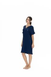 Us Polo Kadın Kısakol, V Yaka Ev Giyim Gecelik, %100 Pamuk, Müslin Kumaş - Thumbnail