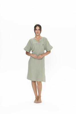 Us Polo Kadın Kısakol, V Yaka Ev Giyim Gecelik, %100 Pamuk, Müslin Kumaş - 1