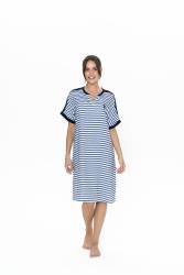 Us Polo Lacivert Beyaz Çizgili Kadın Gecelik, %100 Viskon Kumaş - Thumbnail