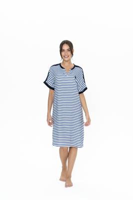 U.S. Polo Assn. - Us Polo Lacivert Beyaz Çizgili Kadın Gecelik, %100 Viskon Kumaş