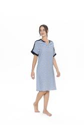 Us Polo Lacivert Beyaz Çizgili Kadın Gecelik, %100 Viskon Kumaş - Thumbnail