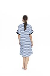 Us Polo Lacivert Beyaz Çizgili Kadın Gecelik, %100 Viskon Kumaş - Thumbnail