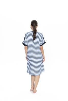Us Polo Lacivert Beyaz Çizgili Kadın Gecelik, %100 Viskon Kumaş - 4