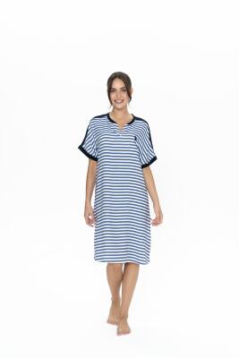 Us Polo Lacivert Beyaz Çizgili Kadın Gecelik, %100 Viskon Kumaş - 1