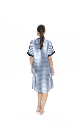Us Polo Lacivert Beyaz Çizgili Kadın Gecelik, %100 Viskon Kumaş - 4