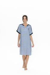 Us Polo Lacivert Beyaz Çizgili Kadın Gecelik, %100 Viskon Kumaş