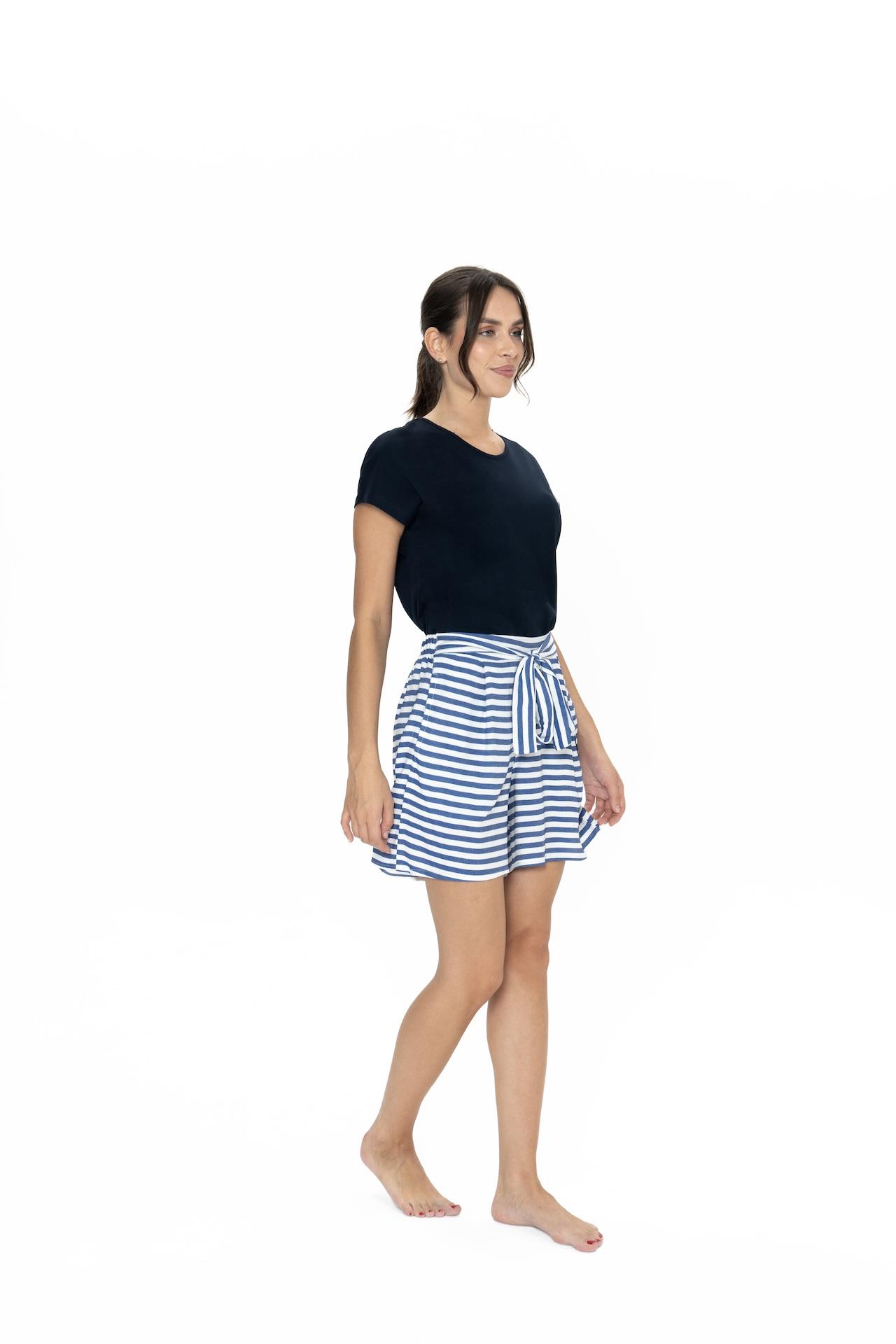 Us Polo Penye T-shirt ve Viskon Şort Takım, Çizgili ve Cep Detaylı