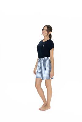 Us Polo Penye T-shirt ve Viskon Şort Takım, Çizgili ve Cep Detaylı - 7