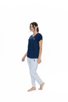 U.S. Polo Assn. - Us Polo V Yaka, Kısakol, Kadın Penye Pijama Takım, Üst %100 Pamuk, Alt %98 pamuk %2 likra (1)