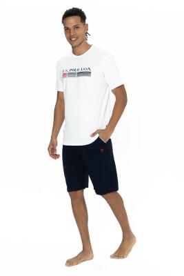 U.S. Polo Yazı Baskılı T-shirt Şort Takım, Bisiklet Yaka, Kısakol, Cep Detaylı - 1