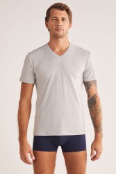 V Yaka Kısa Kol Pamuklu Erkek Tshirt, %47 Modal %47 Pamuk %6 Elastan - 4