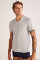 V Yaka Kısa Kol Pamuklu Erkek Tshirt, %47 Modal %47 Pamuk %6 Elastan - 5