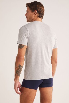 V Yaka Kısa Kol Pamuklu Erkek Tshirt, %47 Modal %47 Pamuk %6 Elastan - 6