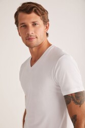 V Yaka Pamuk Modal Erkek Tshirt, %47 Pamuk %47 Modal %6 Elastan (1)