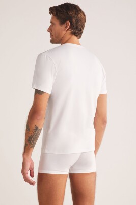 V Yaka Pamuk Modal Erkek Tshirt, %47 Pamuk %47 Modal %6 Elastan - 3
