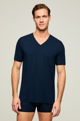 V Yaka Pamuk Modal Erkek Tshirt, %47 Pamuk %47 Modal %6 Elastan - 4