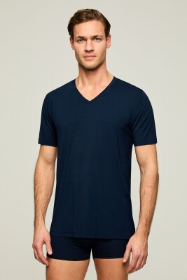 V Yaka Pamuk Modal Erkek Tshirt, %47 Pamuk %47 Modal %6 Elastan - 5