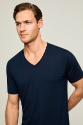 V Yaka Pamuk Modal Erkek Tshirt, %47 Pamuk %47 Modal %6 Elastan - 6